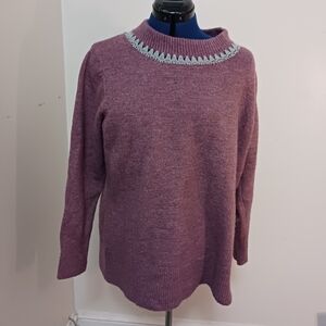 Denim & Co. Knit Sweater Crew Knit Crochet Women Large